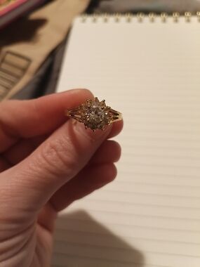 Gold-Tone Floral Cluster Ring with Clear Stones - Women's Jewelry